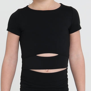 SIENNA SHORT SLEEVE CROP TOP (JUNIOR) - BLACK Obsessed Gymwear