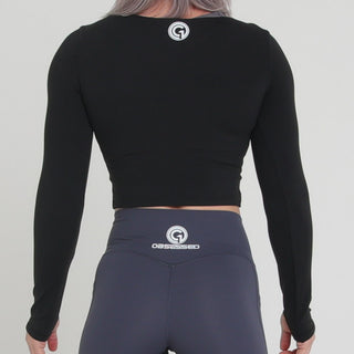 SIENNA LONG SLEEVE CROP TOP - BLACK Obsessed Gymwear