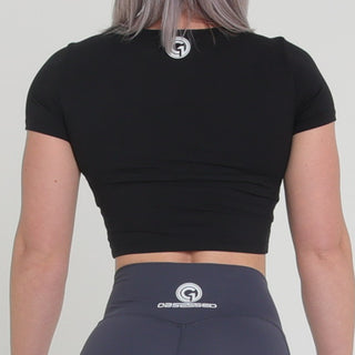 SIENNA SHORT SLEEVE CROP TOP - BLACK Obsessed Gymwear